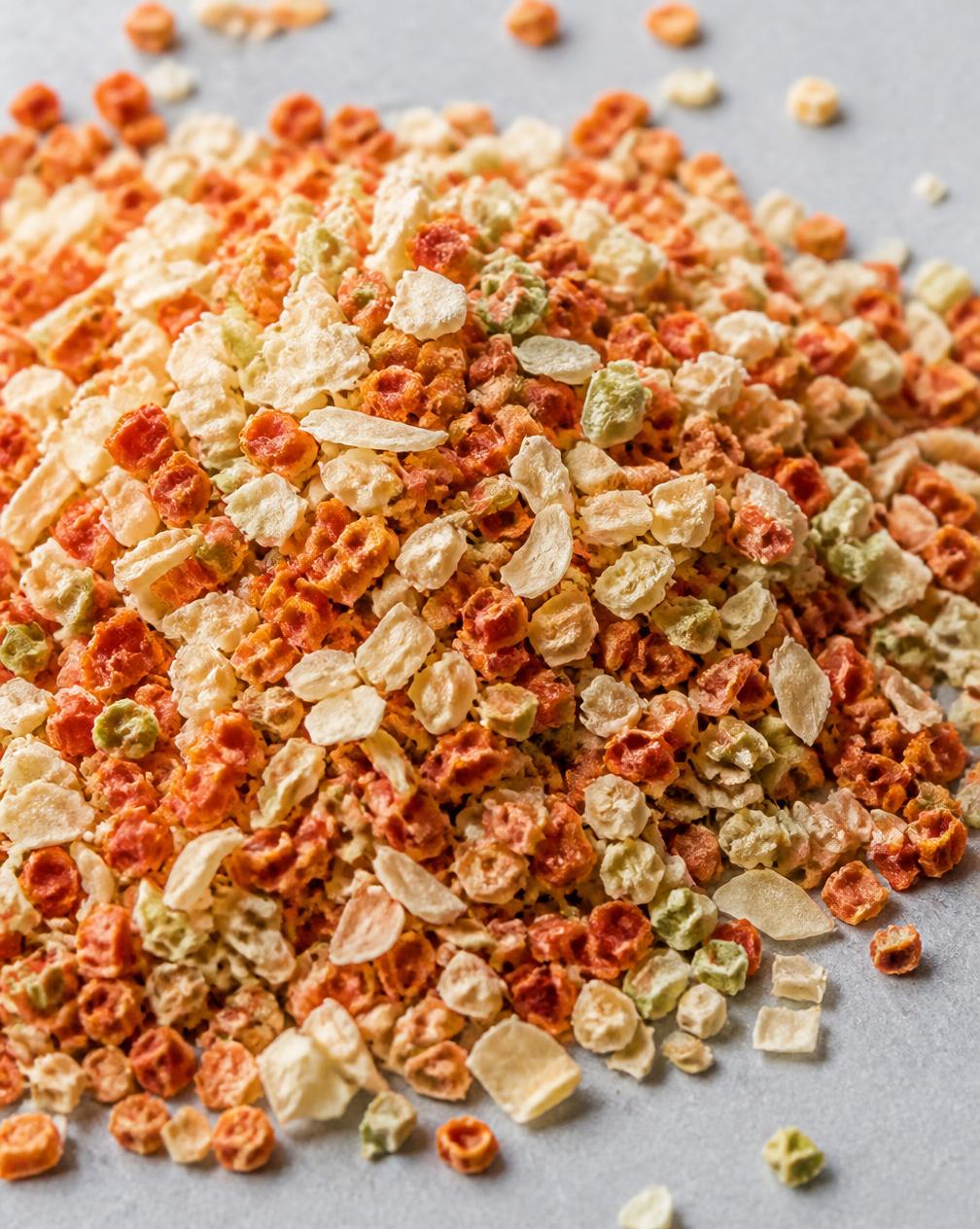 Macro photograph of dehydrated vegetable granules